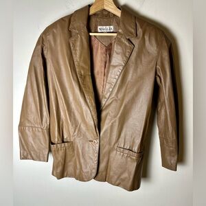 MAGLIA Vintage 90s Women’s Brown Genuine Leather Blazer Jacket Coat - Size 4